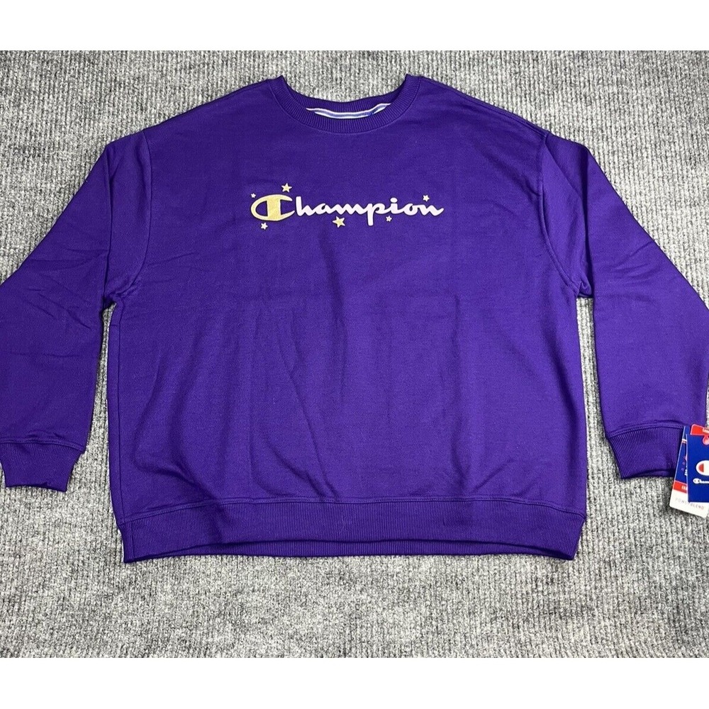 Champion Sweatshirt Women 2XL Purple Loose Powerblend Fleece Crew Pullover NEW